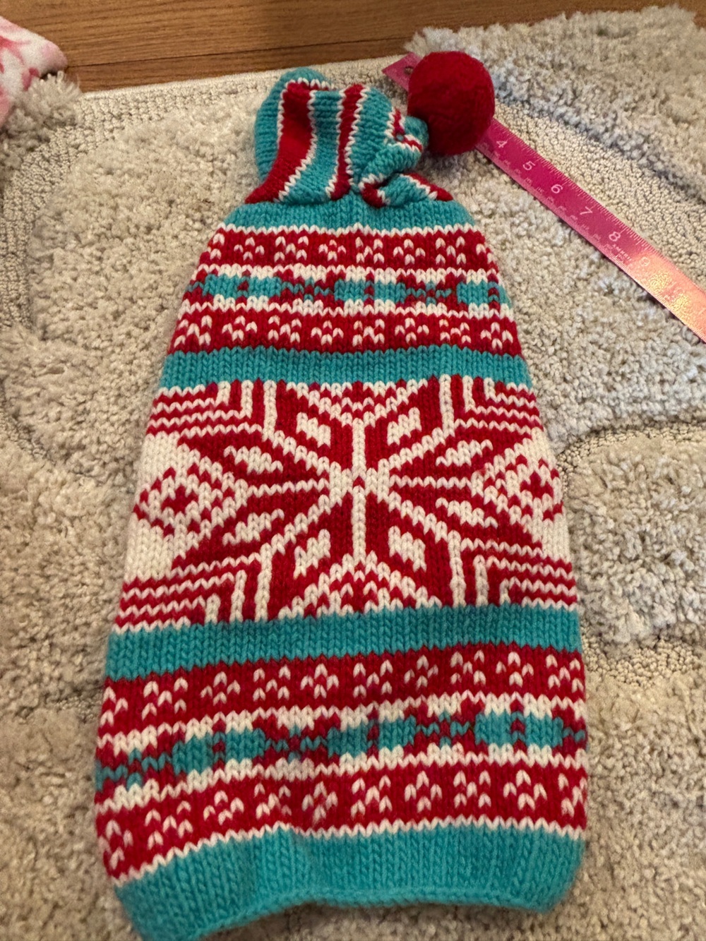 Chilly Dog- Red, White & Teal Fair Isle Knit Sweater M. EUC